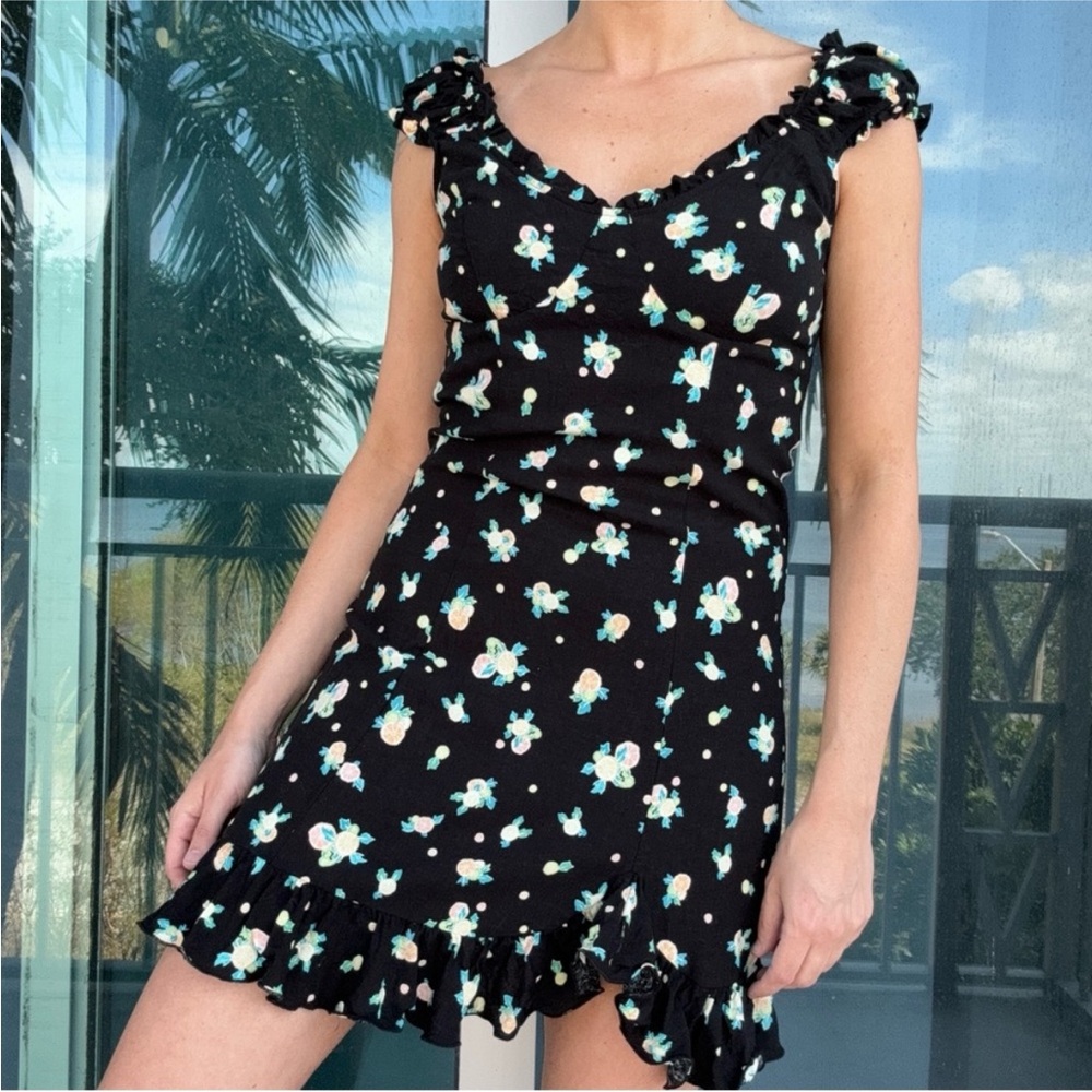 Free People Like A Lady Black Ruffle Mini Dress S